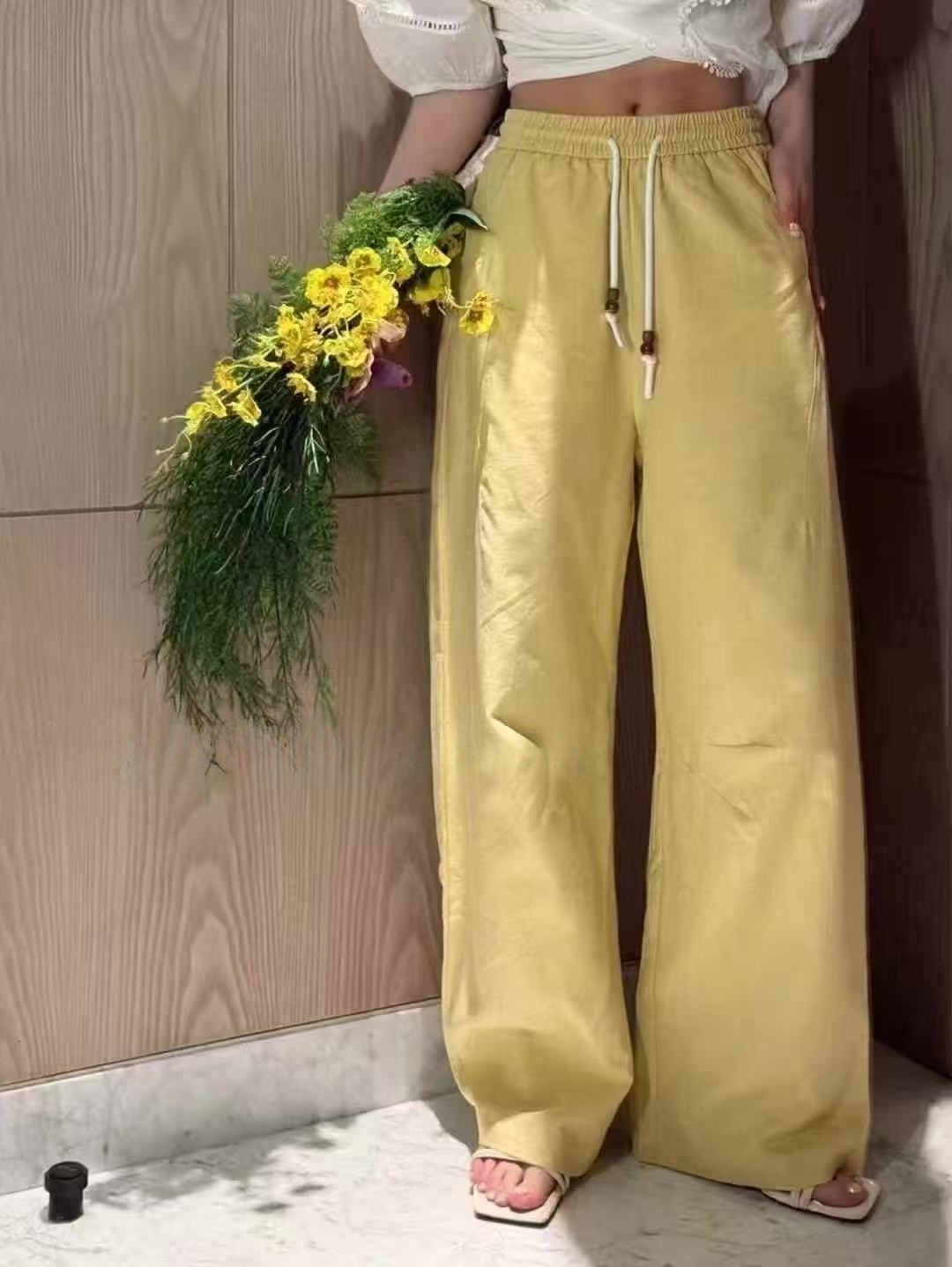 Z.X 松紧腰麻料休闲弯刀裤 22271（K1↑）