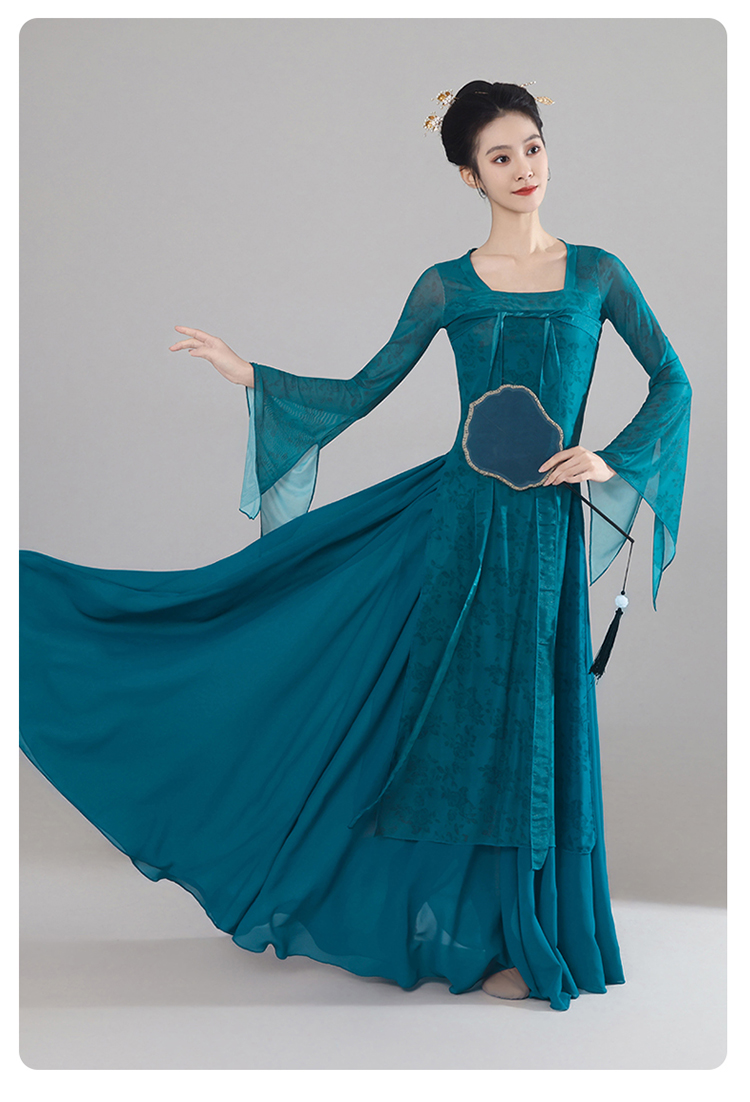 齐胸纯蓝色飘逸纱衣汉服套装古风长袖仙气长款