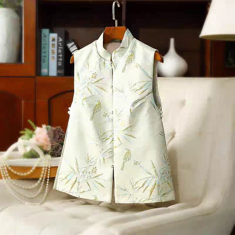 102-1竹韵杭州品质 时尚国风提花气质百搭马甲女士