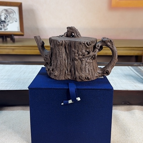 紫砂茶壶全手工松皮满推鸣远松桩