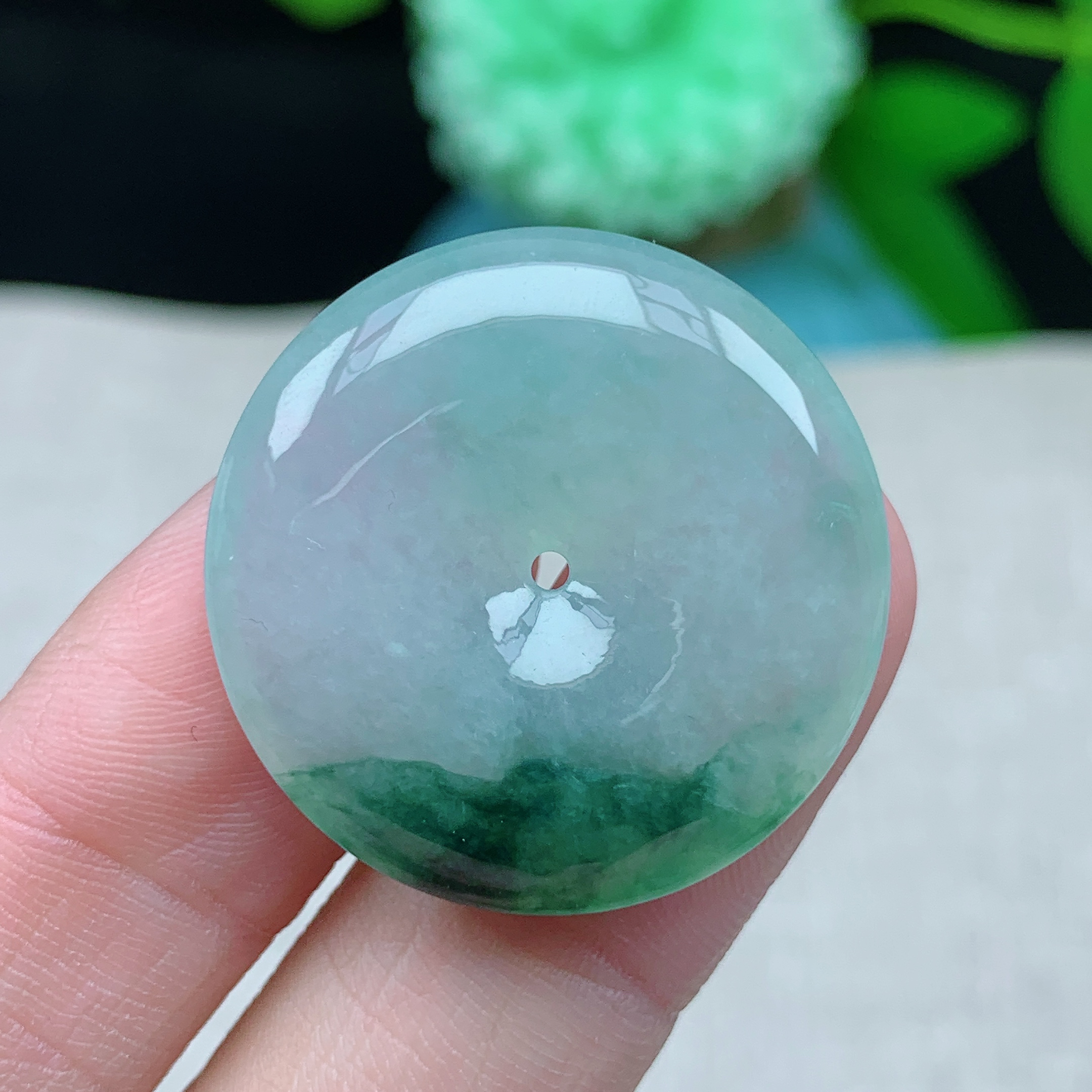 m缅甸天然翡翠A货28.4-5.5玉石冰种飘花平安扣吊坠礼物精美仿古