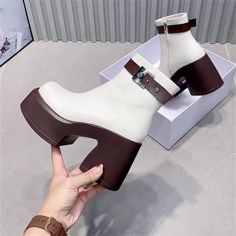 （退货补运费）增高9时尚马丁靴女冬季新款轻便女靴高跟英伦短靴女