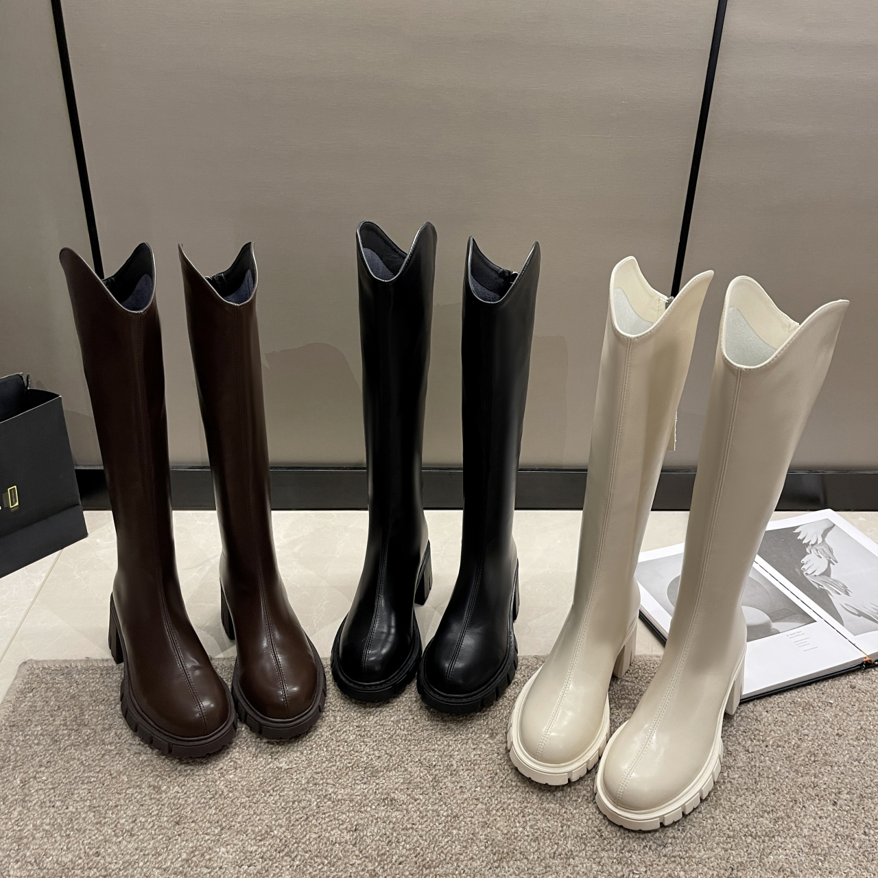 【6厘米跟】复古擦色超软时尚百搭骑士长筒小个子瘦瘦长靴