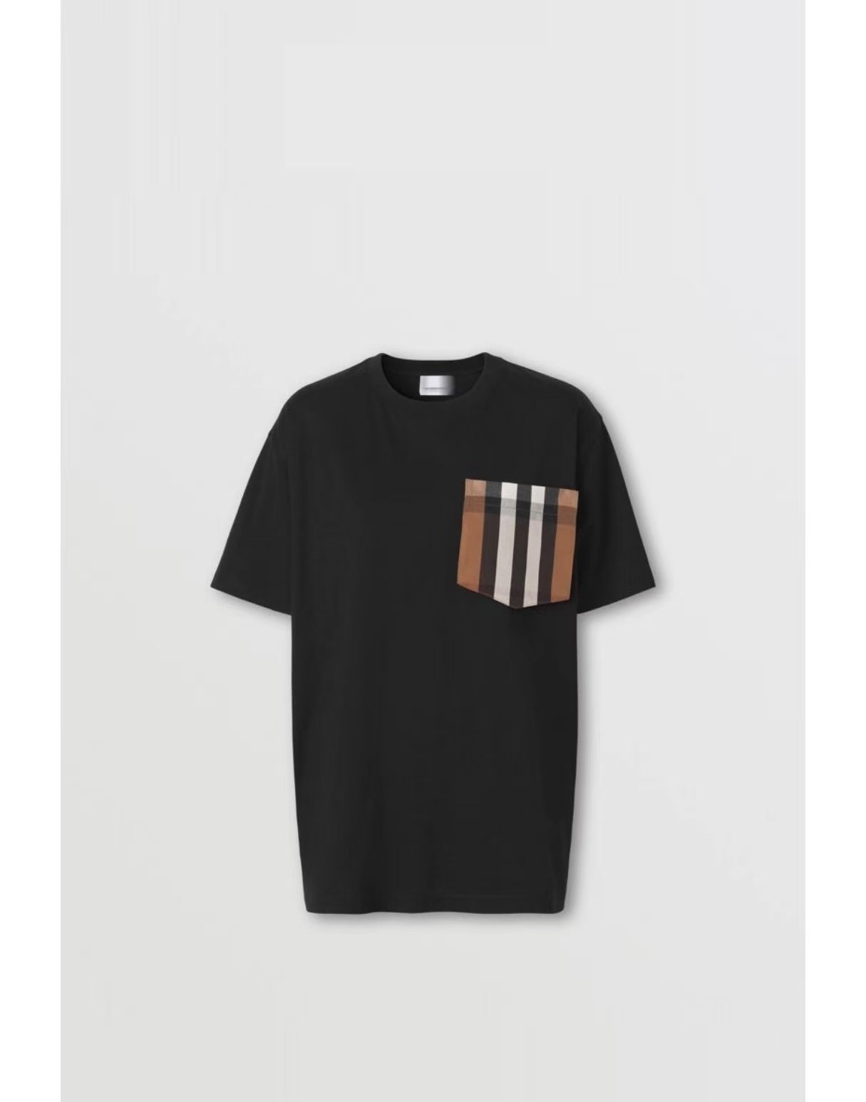 【大连冉然】2025BUR**RY同款格纹口袋宽松男女同款简约圆领T恤衫