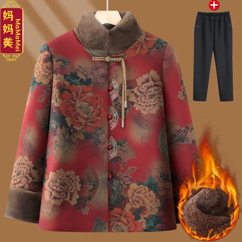 妈妈冬装棉袄加绒加厚60岁70老人奶奶服装太太唐装过年老年人外套