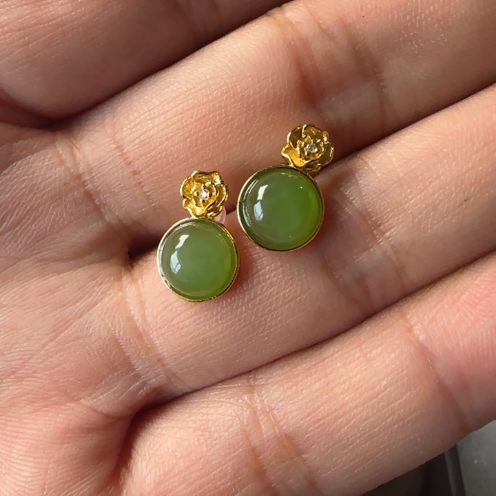 和田玉银S925镶嵌耳饰