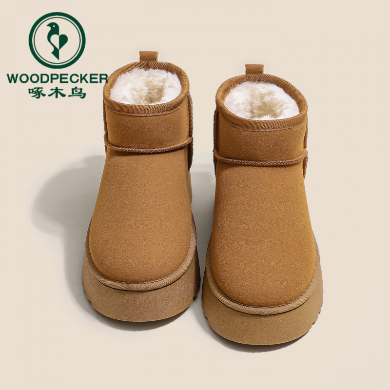 啄木鸟厚底雪地靴女冬季2025新款明星同款加绒厚增高保暖棉鞋外穿