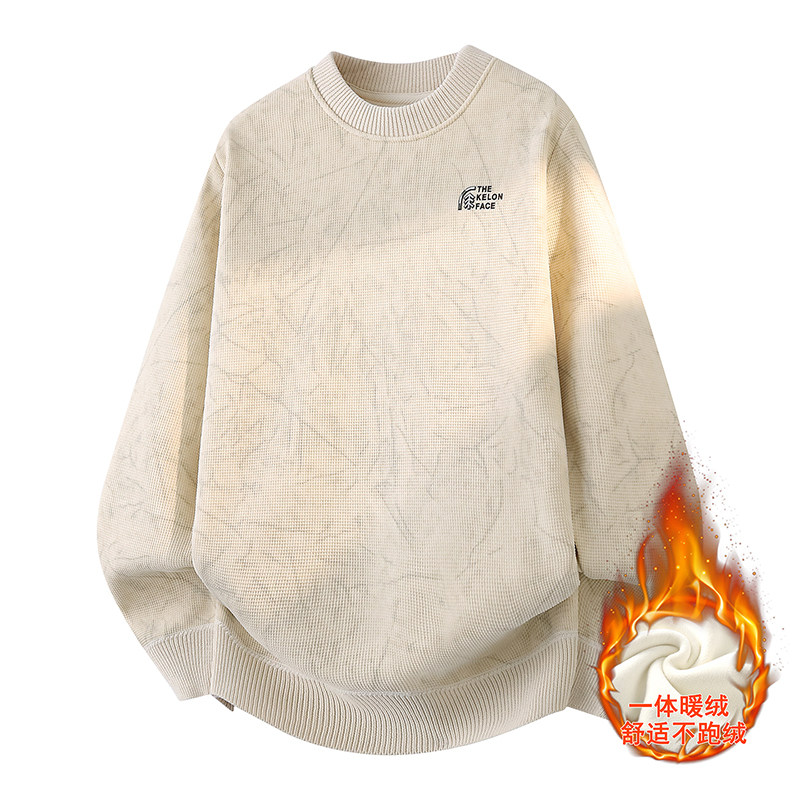 2025冬季衬衫领暗纹贴标毛衣男士一体加绒针织衫M9821