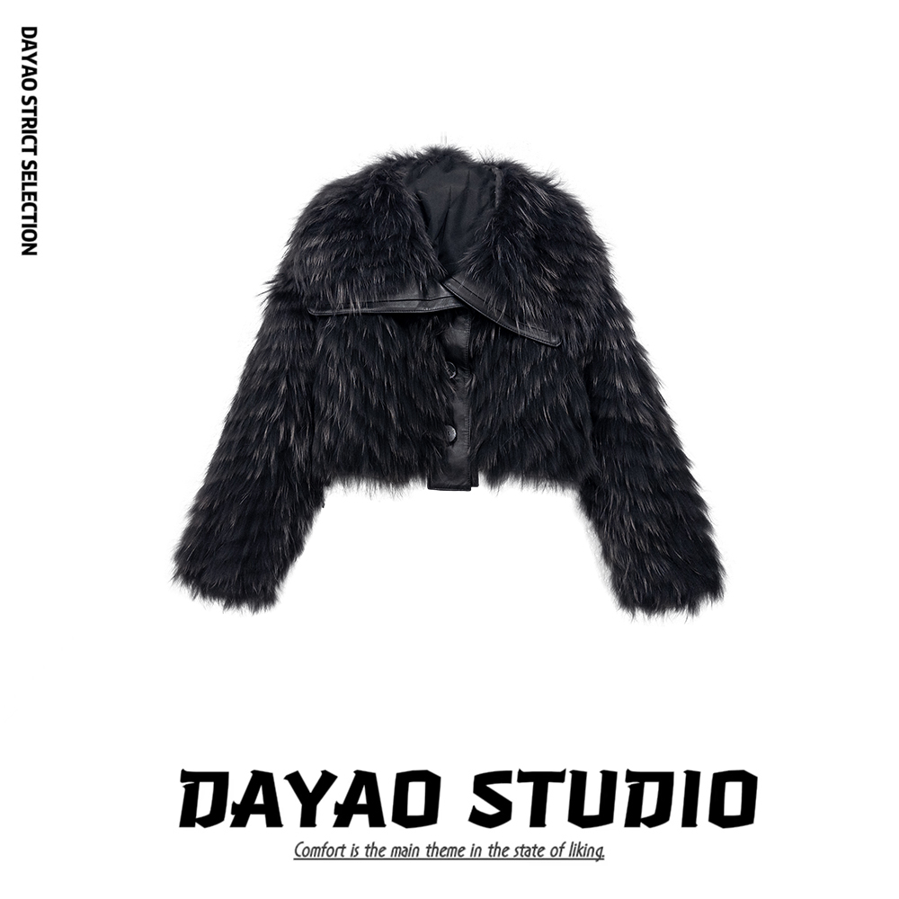 DYA071【摩登时代】新款小众轻奢翻领设计毛毛外套 有口袋