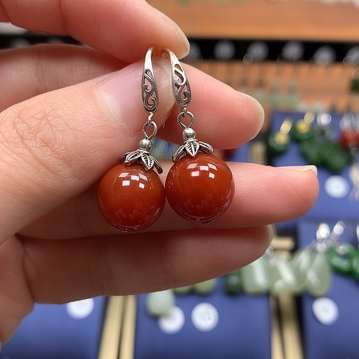 玛瑙/玉髓银S925镶嵌耳环12左右