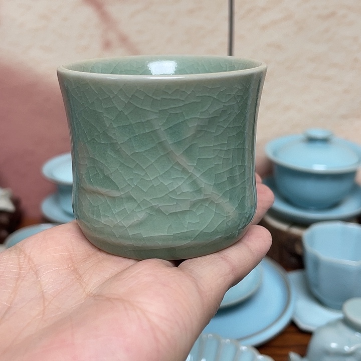 杯子豆绿老式竹节杯支钉款
