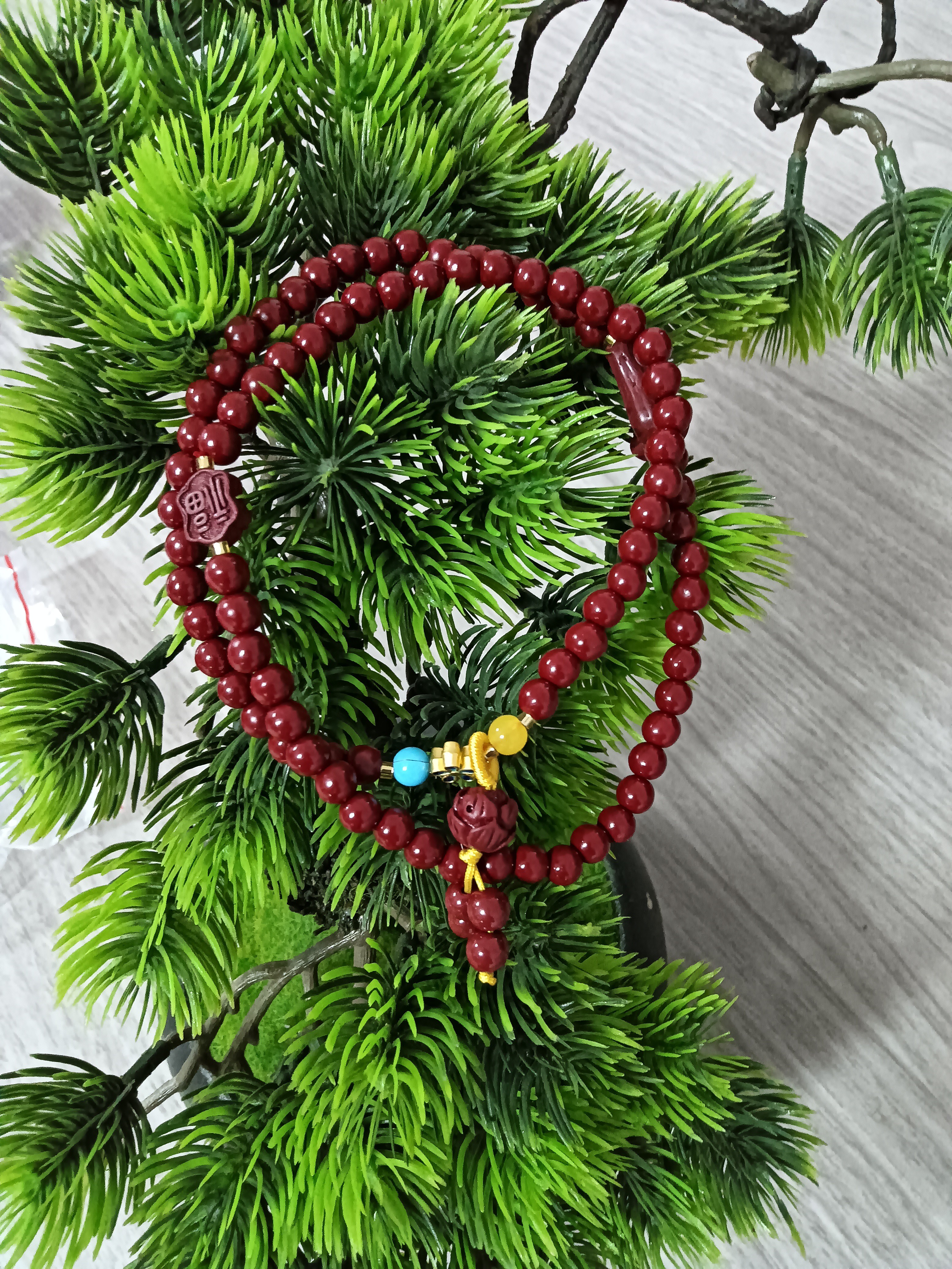 天然辰砂辰砂手链带莲花吊坠K151