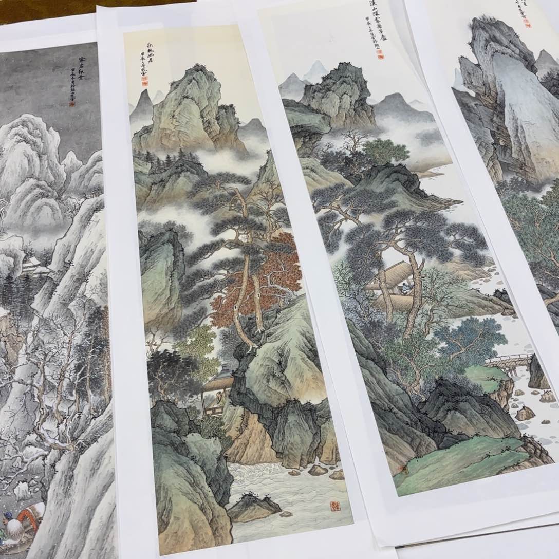 国画泉**夫焦军四条屏童