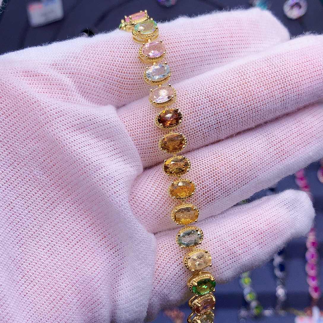 碧玺手链银S925镶嵌6666