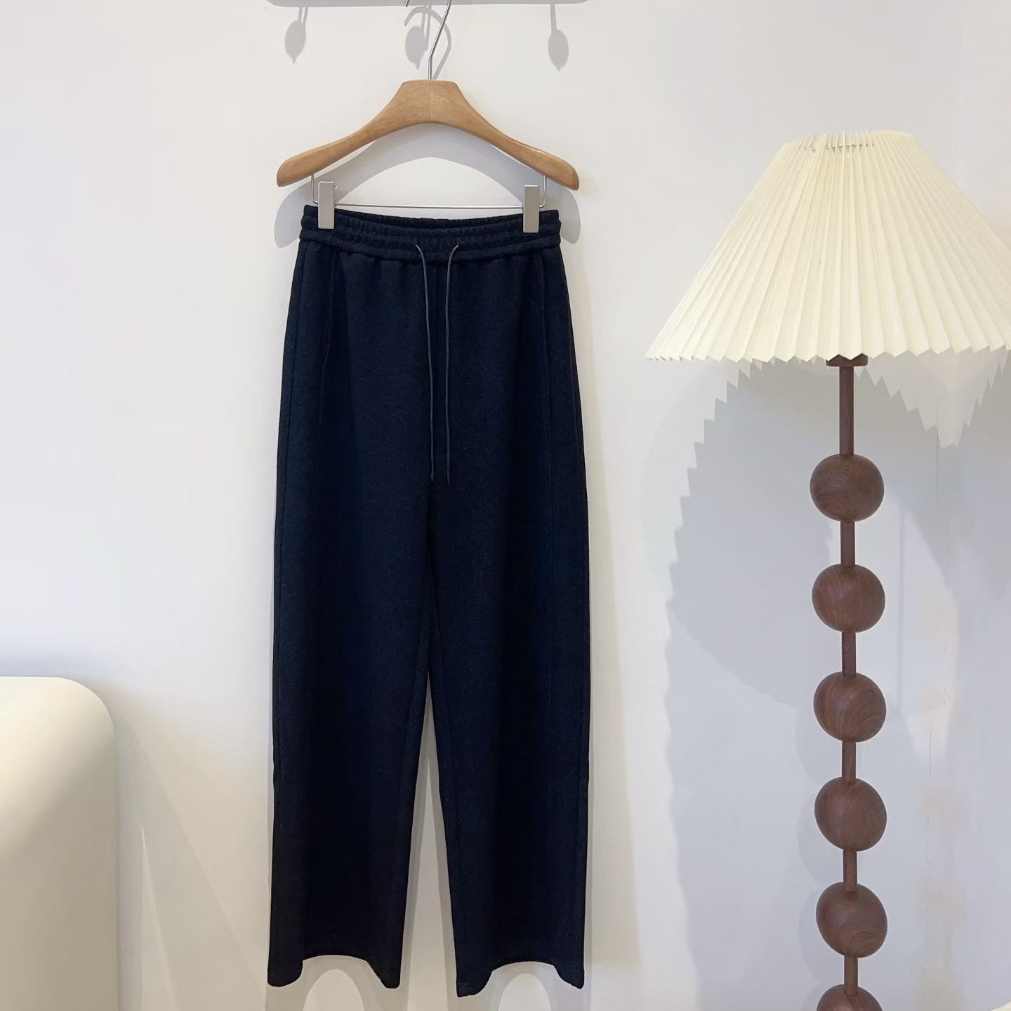 ODUOER【实体同款】老钱风抽绳羊绒质感阔腿裤女遮胯高腰直筒裤休闲