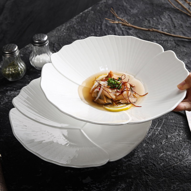 ULai优莱鱼尾9.5寸深盘家用酒店陶瓷盘子纯白菜盘汤盘