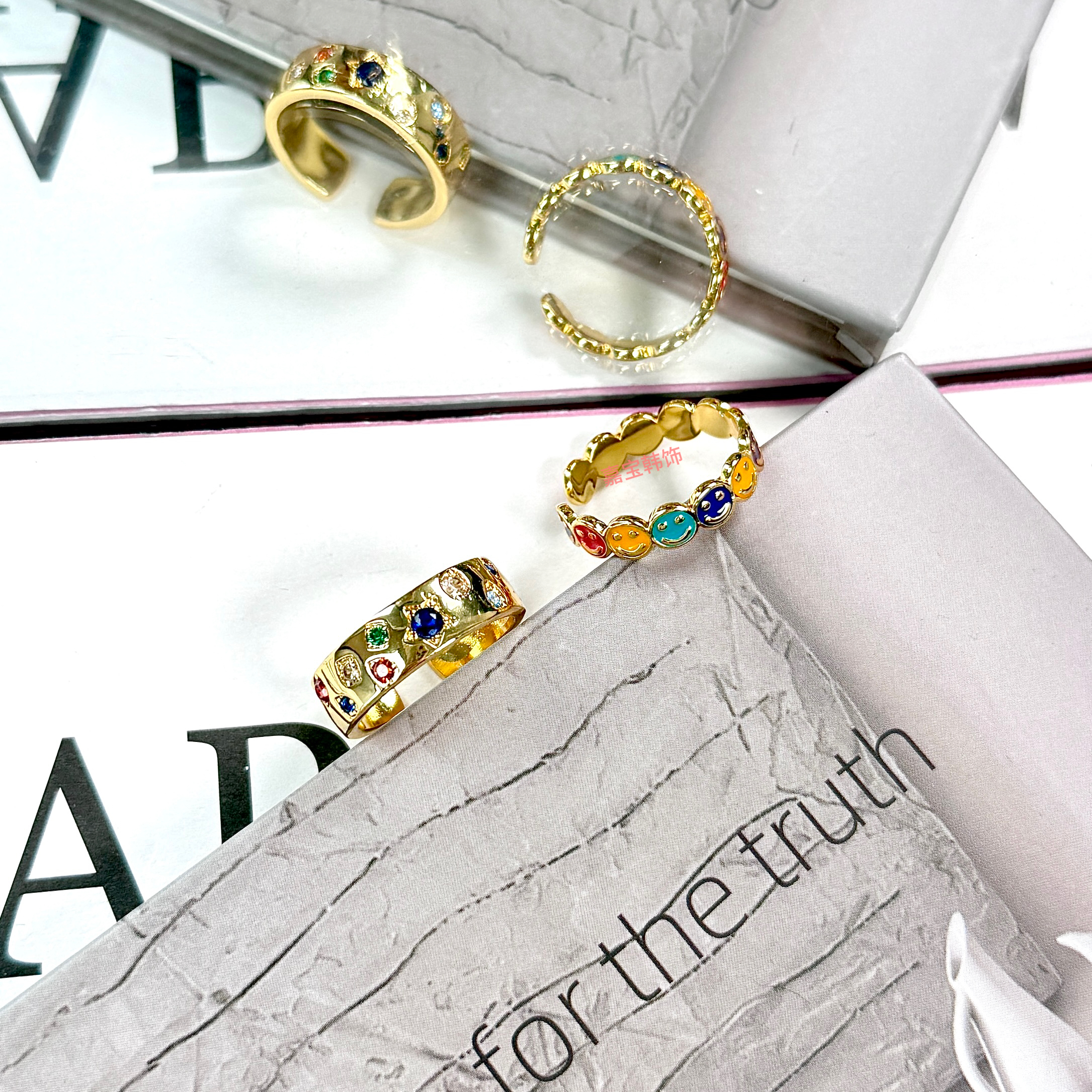 非金属树脂戒指 韩国东大门定制款原创气质时尚金色笑脸戒指J18