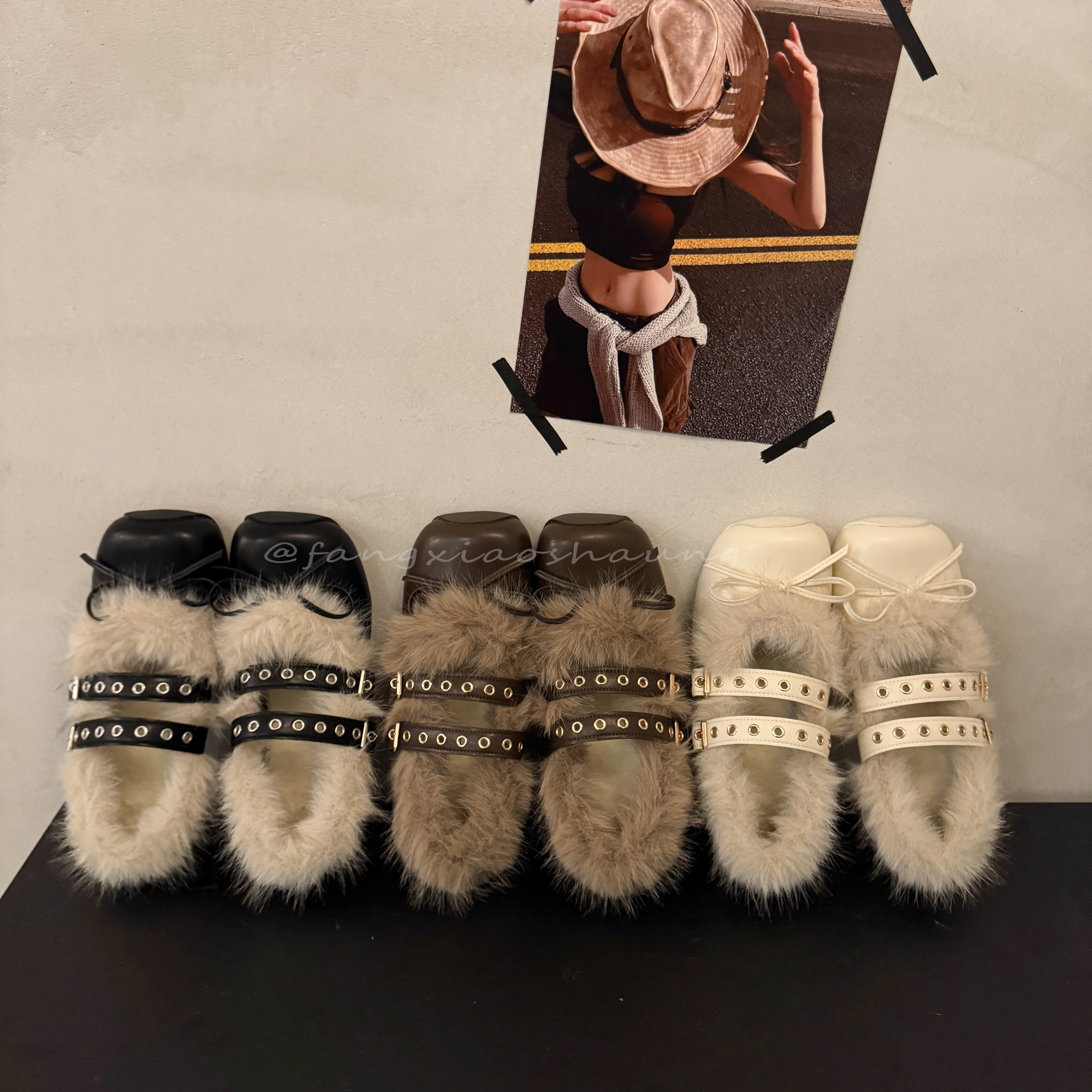 韩式毛毛玛丽珍鞋女款冬季新款小众设计一字扣小皮鞋加绒保暖单鞋