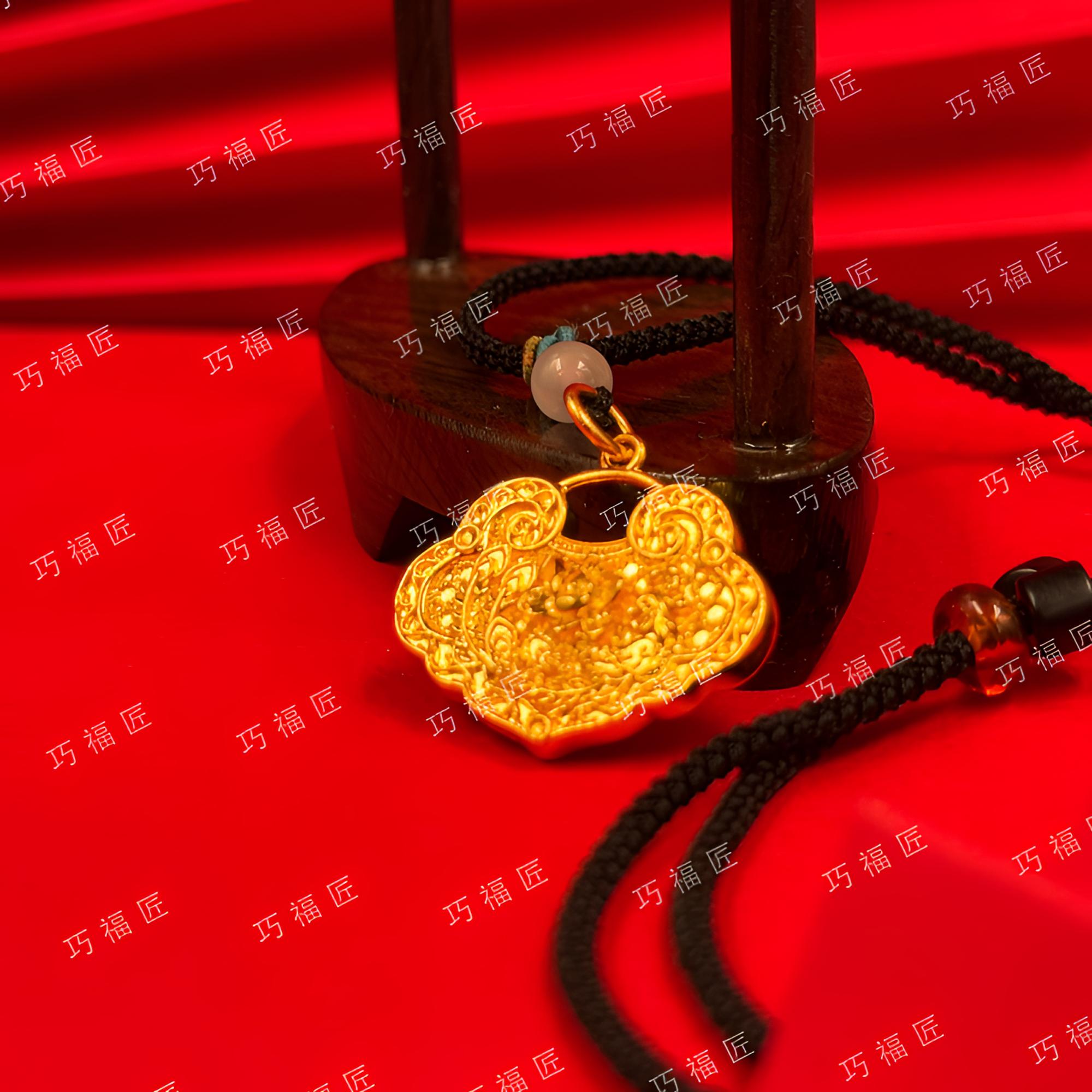 吊坠足银 吉言锁吊坠 时尚编绳挂坠素款项坠古法手工