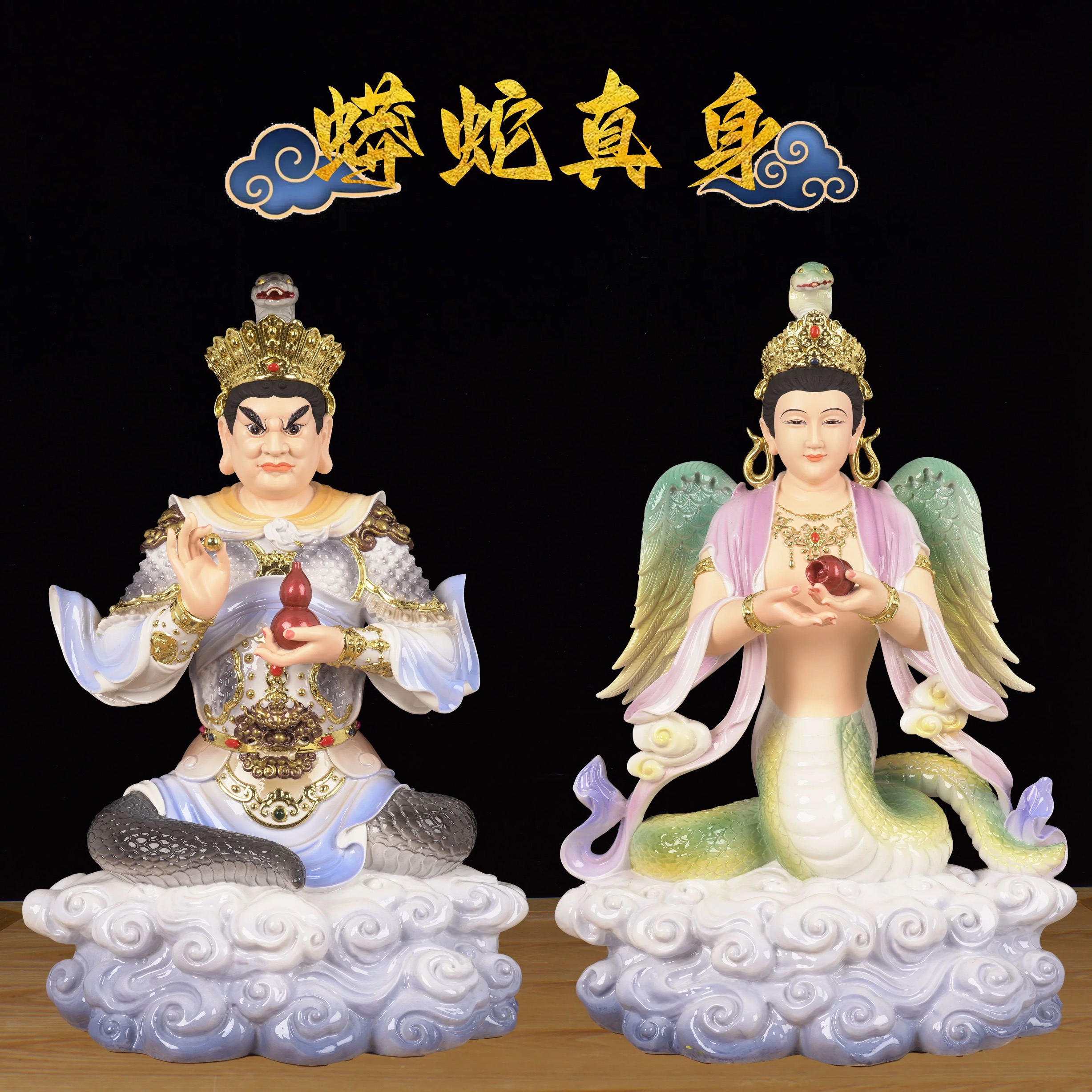 瓷彩彩绘汉白玉眼光娘娘神像家用供奉摆件