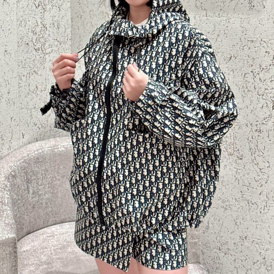 99新 DIOR/迪奥 满印拉链宽松连帽外套 M码 D15815