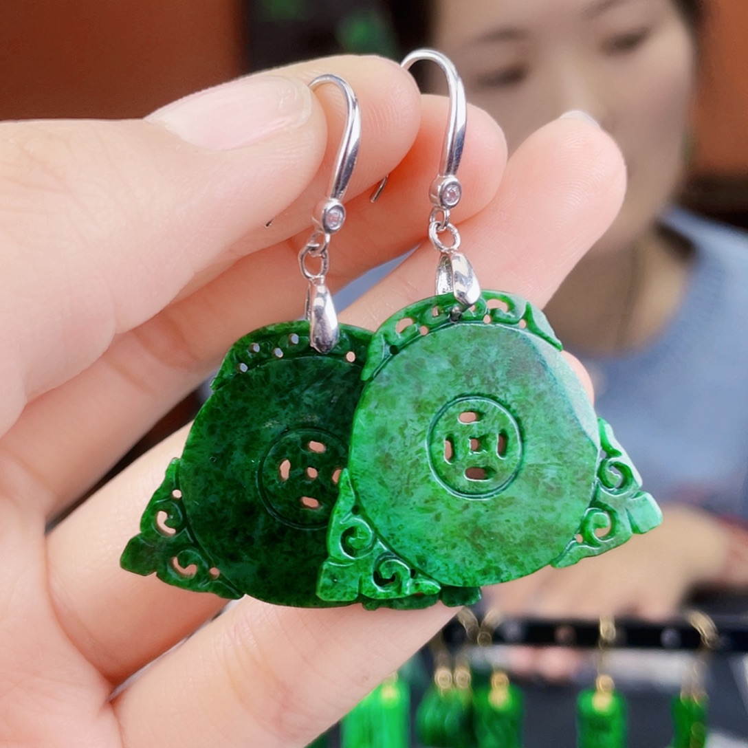 翡翠银S925镶嵌耳饰