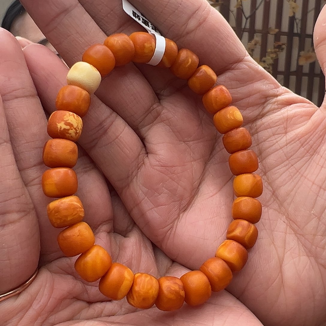 裸石琥珀未镶嵌橘皮手串9mm