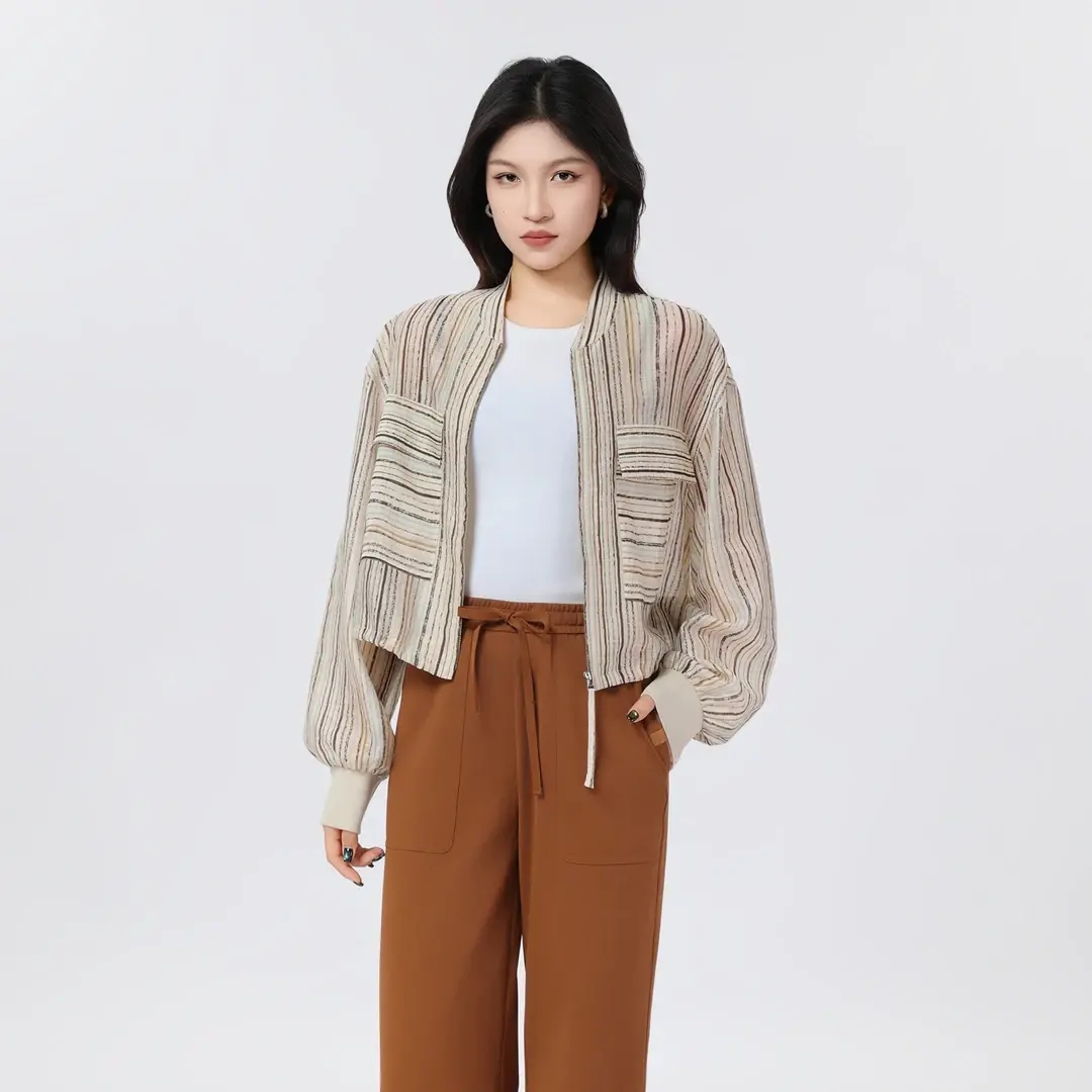 AMASS/阿玛施25早春新款立领上衣时尚肌理感百搭衬衫外套女540014