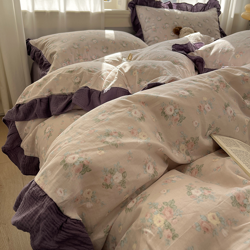 复古法式全棉纯棉双层纱花边款四件套亲肤透气舒适小清新公主风