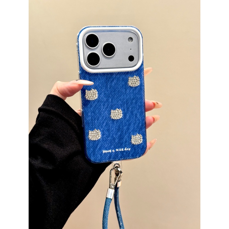 适用苹果iphone17promax牛仔蓝Kitty16pro创意15挂绳14韩风手机壳