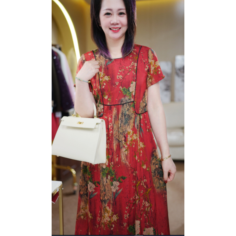 F026点点红梅时尚气质宽松高档连衣裙女