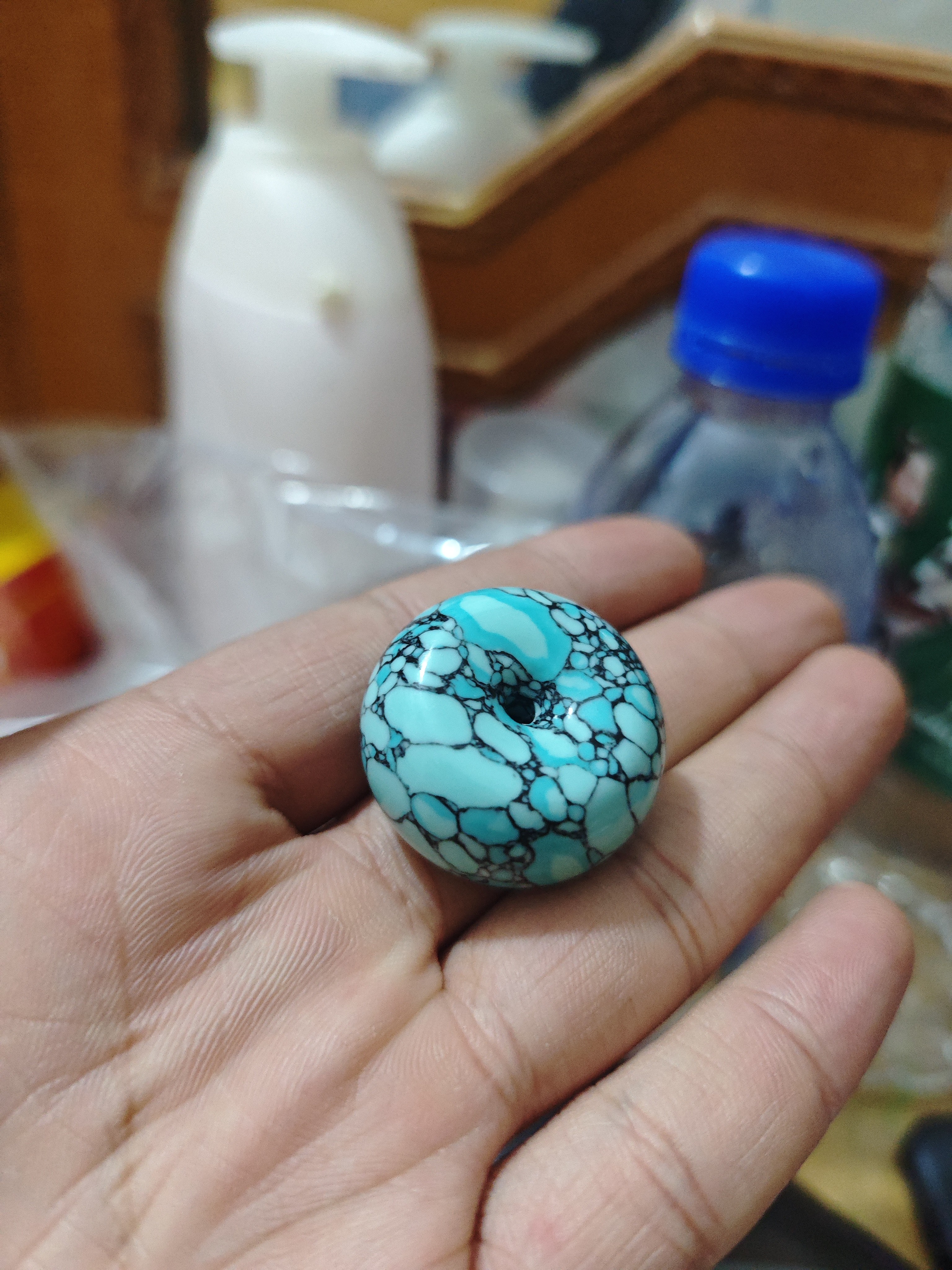 E1高池蓝网花平安扣