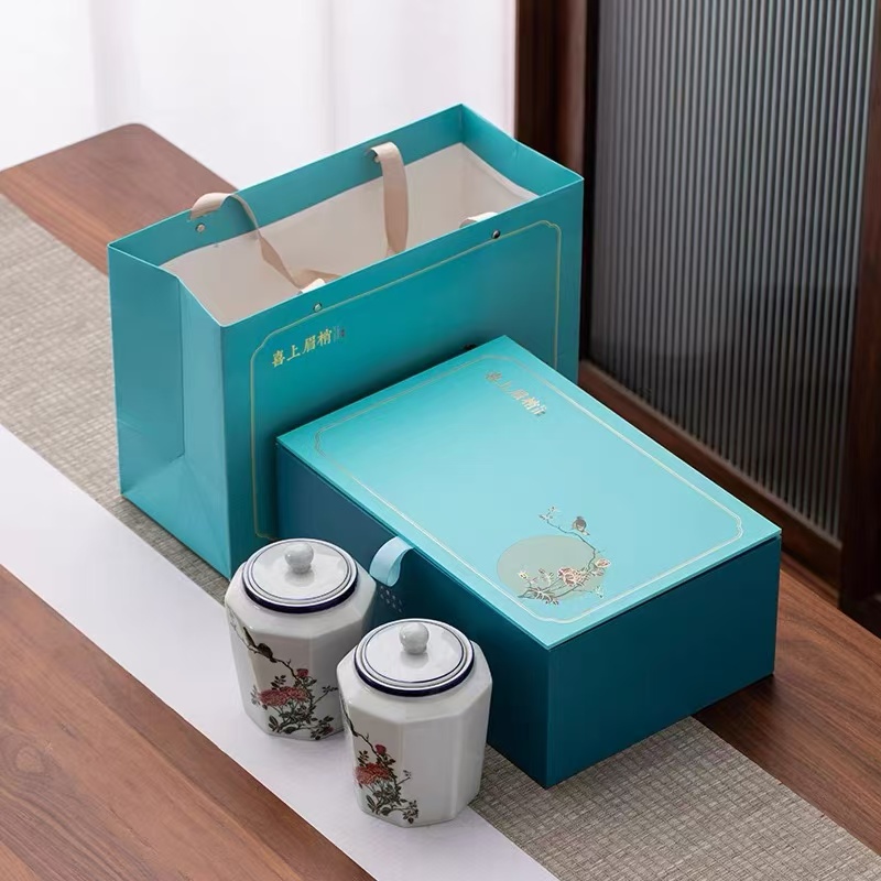 新版蓝色【喜上眉梢】茉莉花茶 双茶叶礼盒250克