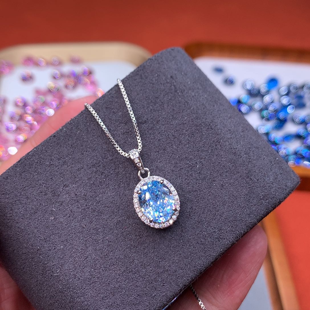 海蓝宝石颈饰银S925镶嵌