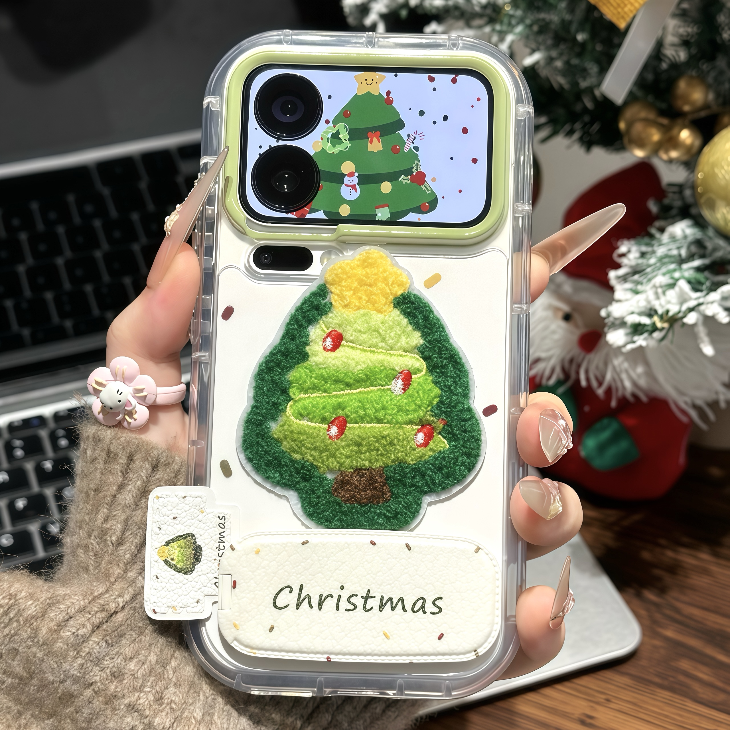 刺绣圣诞树支架适用苹果17/16promax手机壳华为P70vivoppo小米15