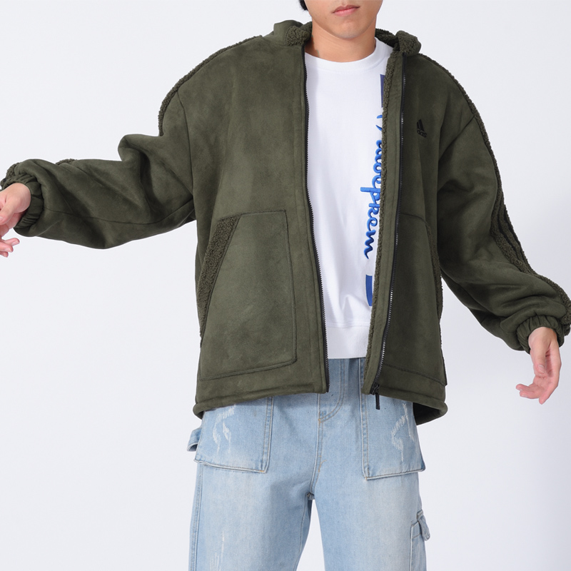 【奥莱撤柜】连帽外套秋冬夹克休闲羊羔绒宽松蝙蝠袖保暖上衣