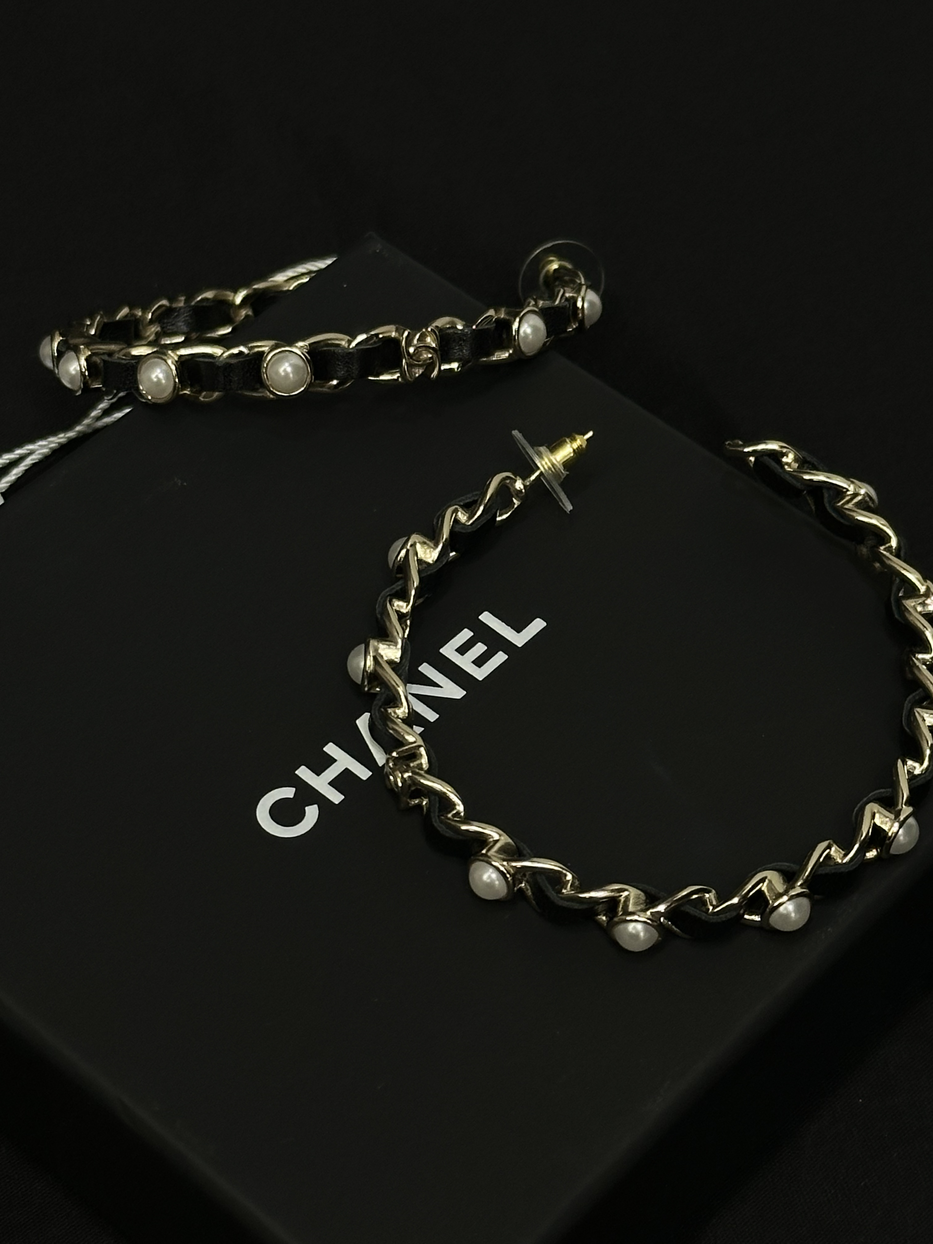 99新 Chanel/香奈儿 19K皮穿珍珠耳环大号/JJ5060201