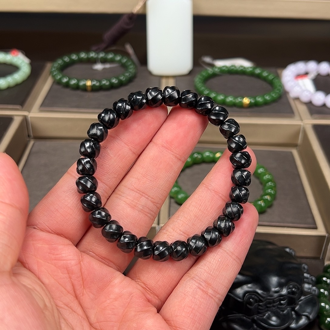 和田玉未镶嵌手链卡8mm黑青