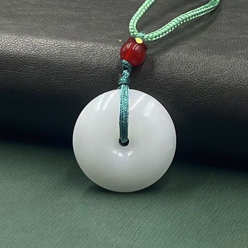 非金属珐琅吊坠 玉色羊脂白复古平安扣项链