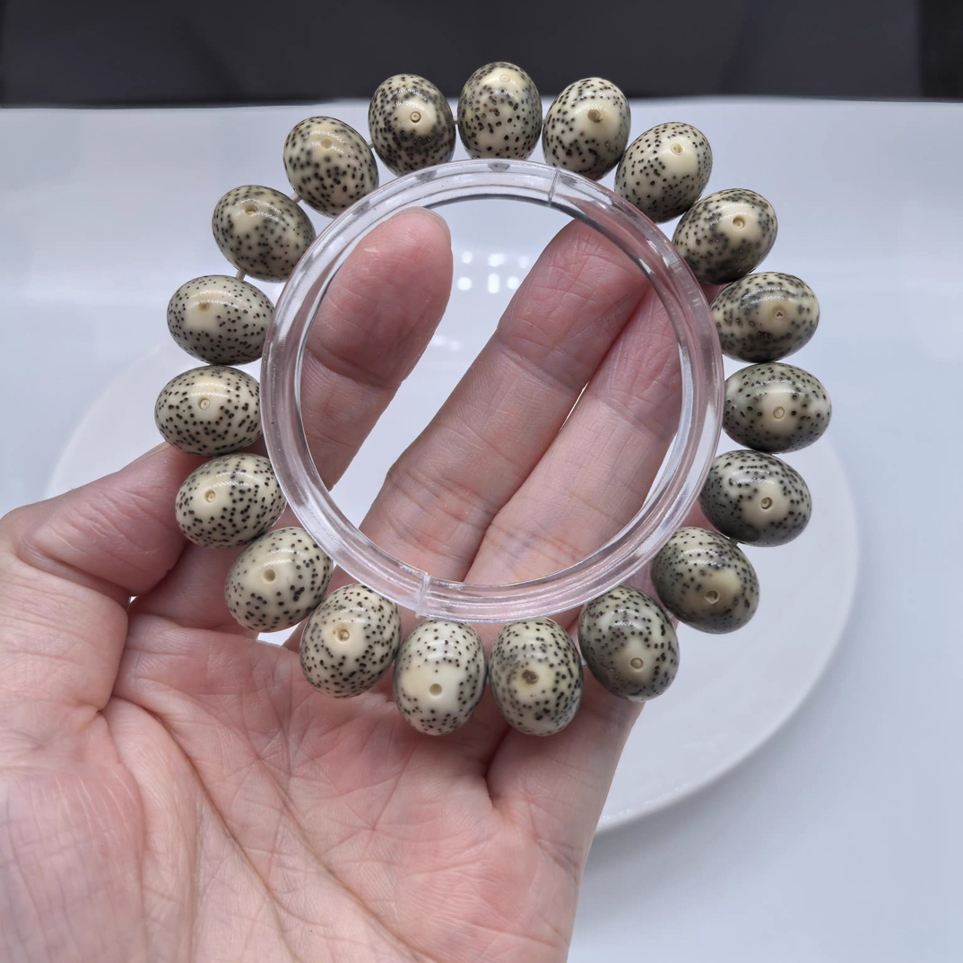 珍藏毕业大留白海南石玉料15X12正月大苹果单圈佛珠牛毛星1