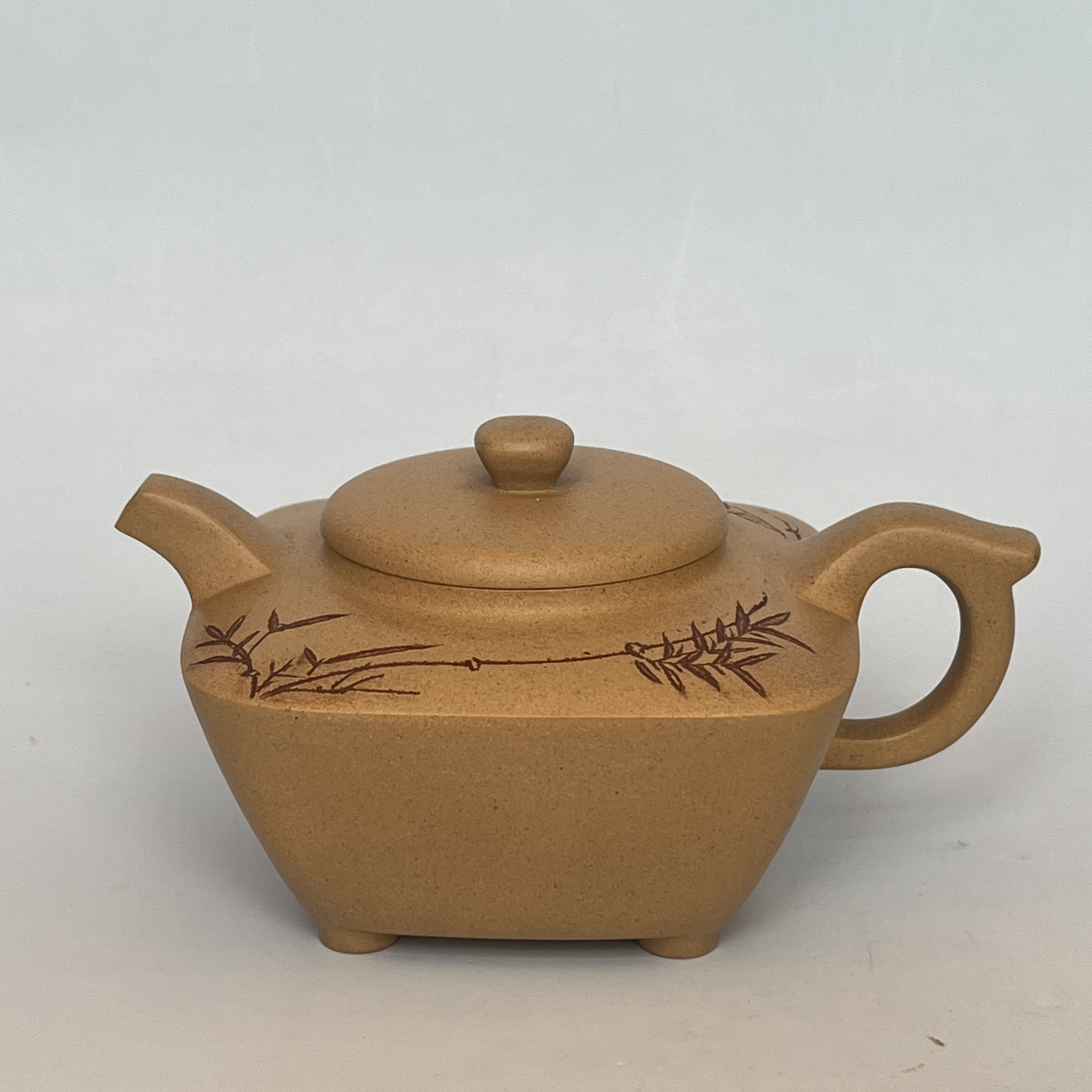 正品黄金段竹方壶220 cc手工茶壶