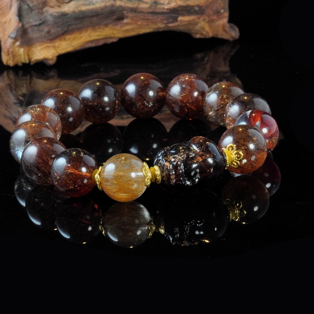 DIY配貔貅版黑金超七水晶手串（多样性发一）