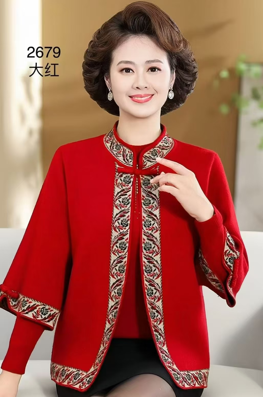 LS-2679中老年女装开衫时尚复古两件套