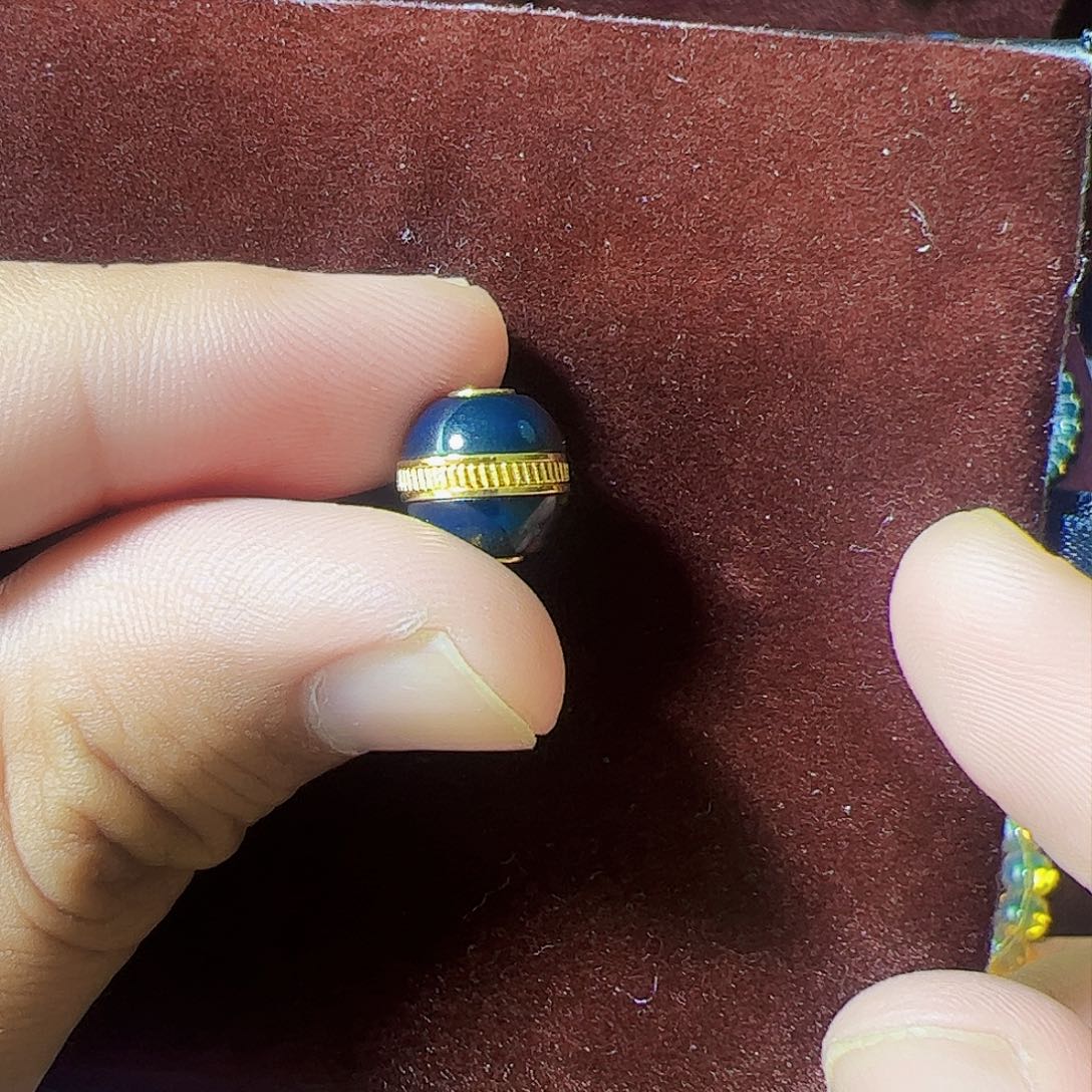 蓝珀珠宝奇石银S925镶嵌墨西哥汉堡珠11mm