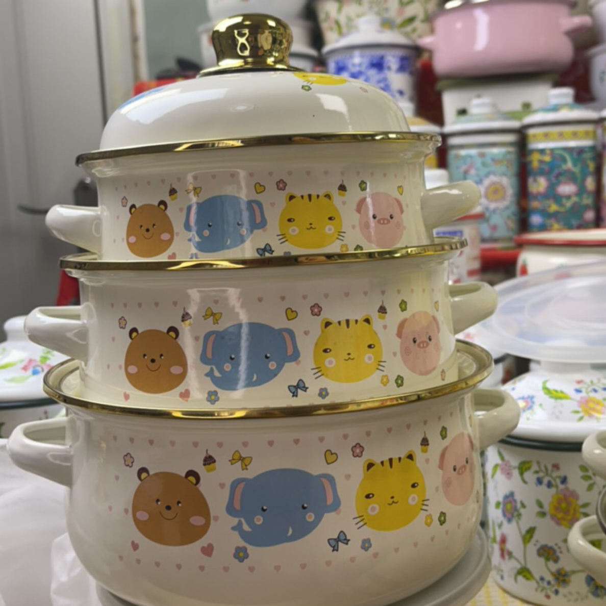 加厚16-20cm三件套搪瓷锅双耳珐琅汤锅炖锅奶锅煮面锅小火锅