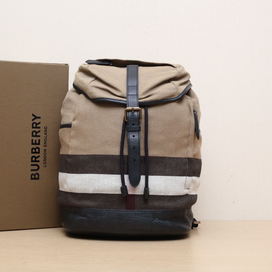 95新 BURBERRY/博柏利 【娇】 老花 帆布 格纹 双肩包P235297227