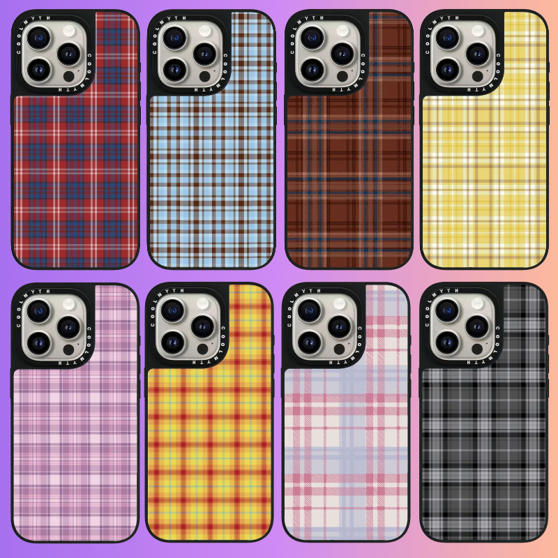 【镜面磁吸新复古布格纹】适用于iPhone16Pro/苹果15简约创意手机壳