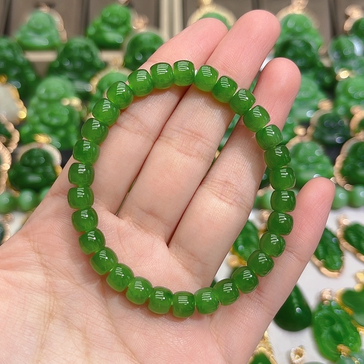 和田玉（碧玉）手串未镶嵌7m苹果绿直切单圈