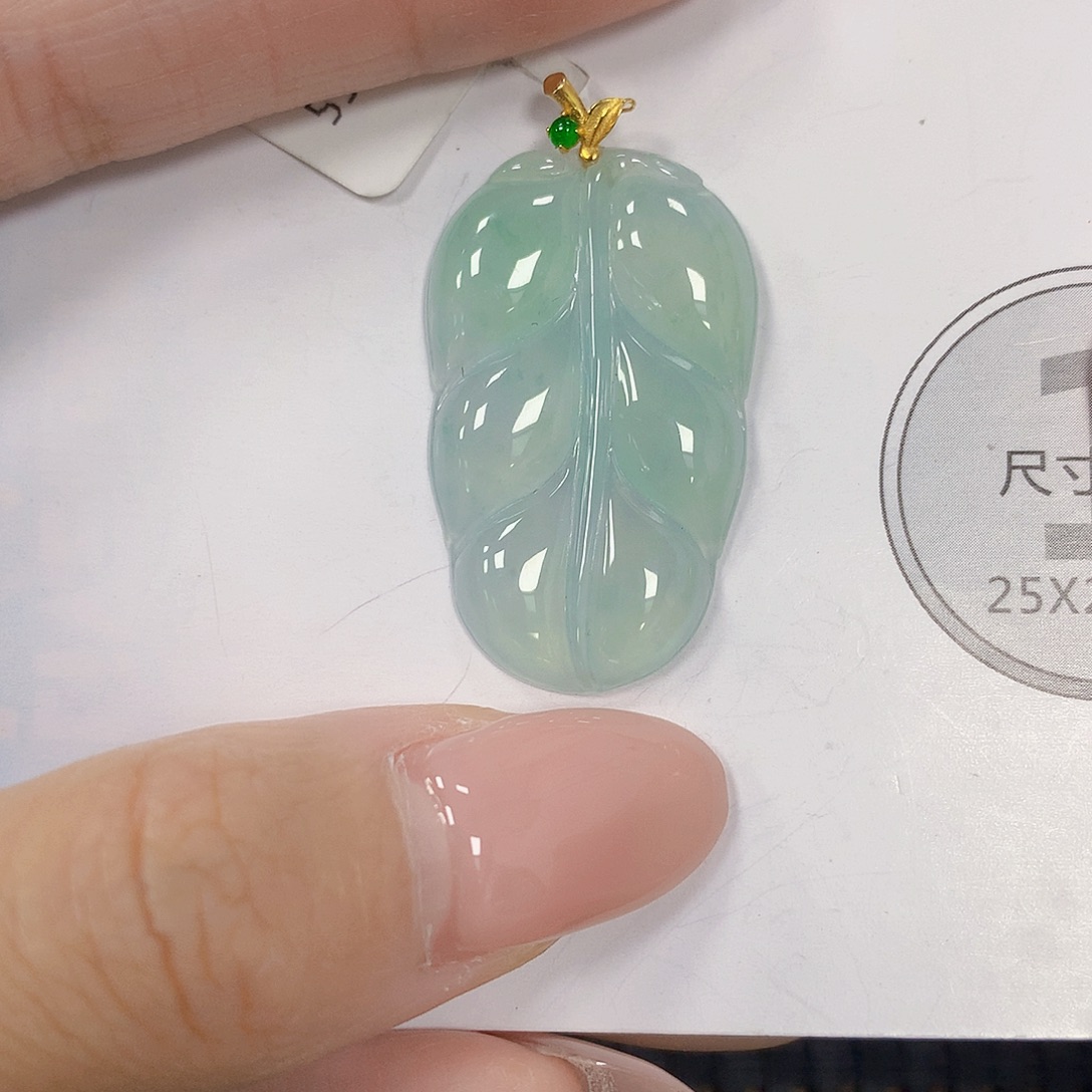 翡翠18K金镶嵌颈饰天然翡翠a货 百元以上9米证书费自理