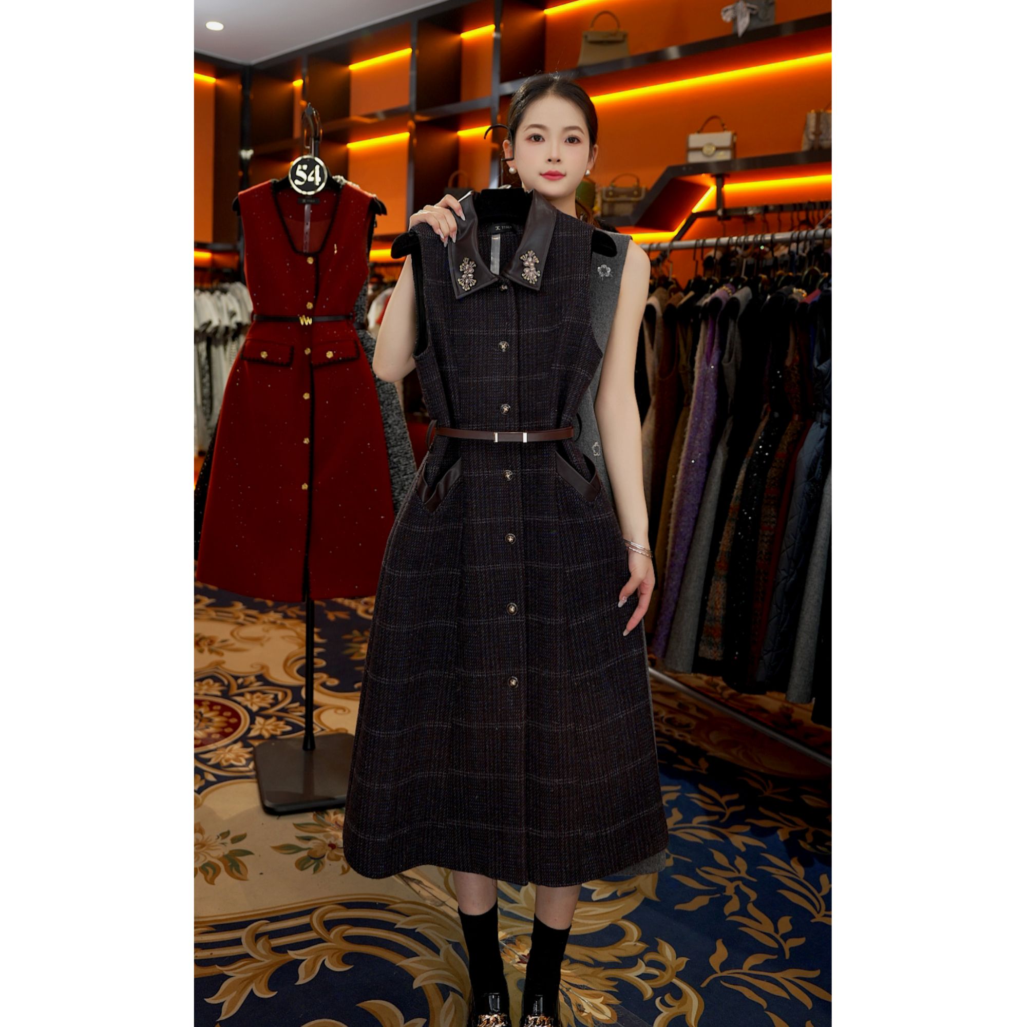 【宠粉价】赫本风轻奢秋冬美拉德气质无袖设计连衣裙NH-WX324